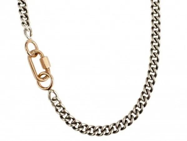 Heavy Curb Chain Necklace in Silver and Rose Gold