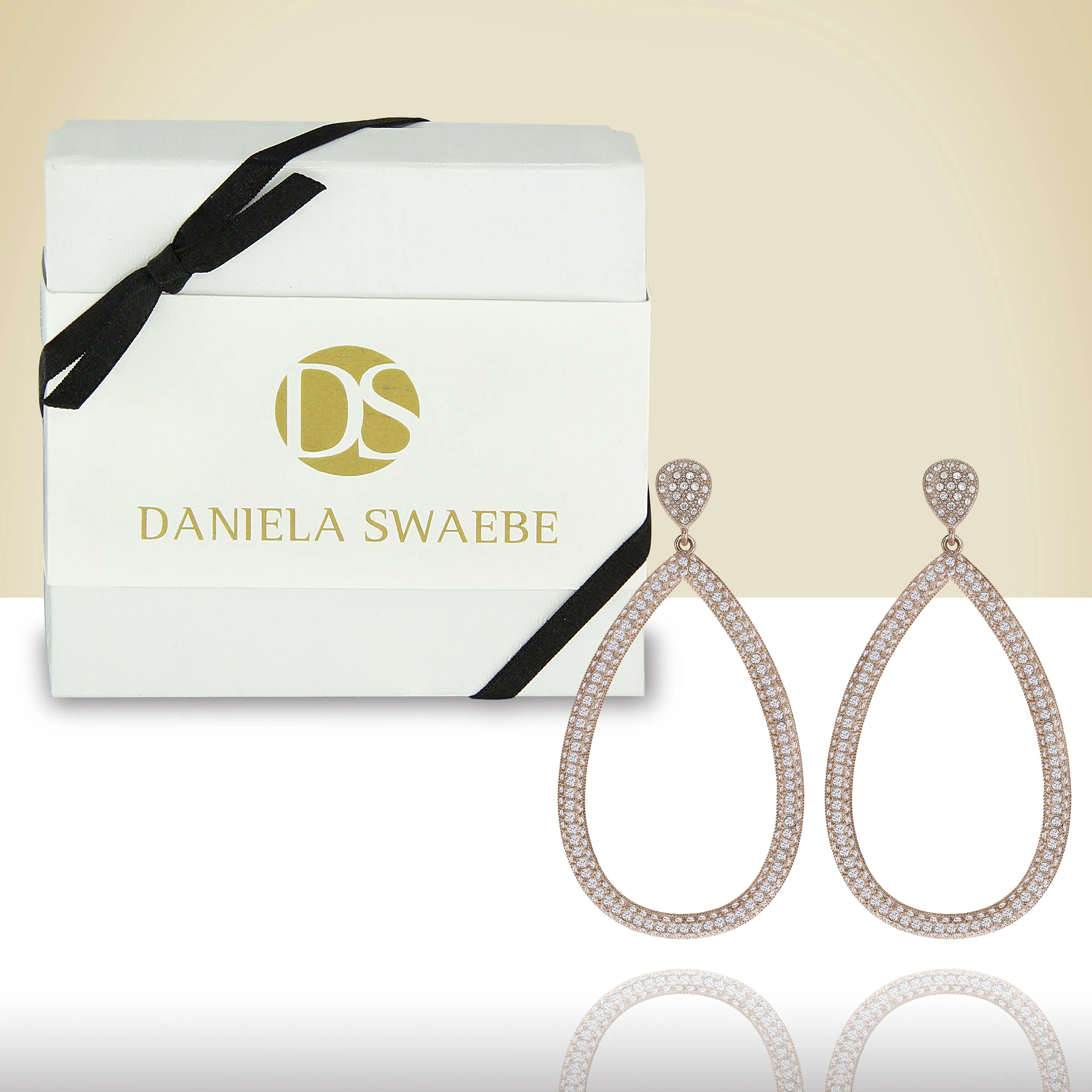 “Helen” Pave Crystals Open Pear-Shaped Drop Earrings
