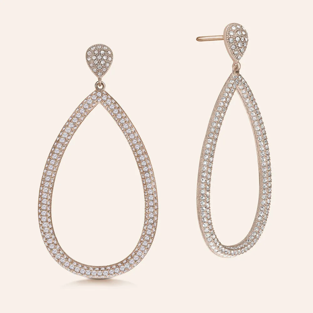 “Helen” Pave Crystals Open Pear-Shaped Drop Earrings