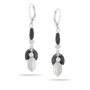 HEMATITE AND SILVER DROP  EARRINGS #210HS3501 (4E5)
