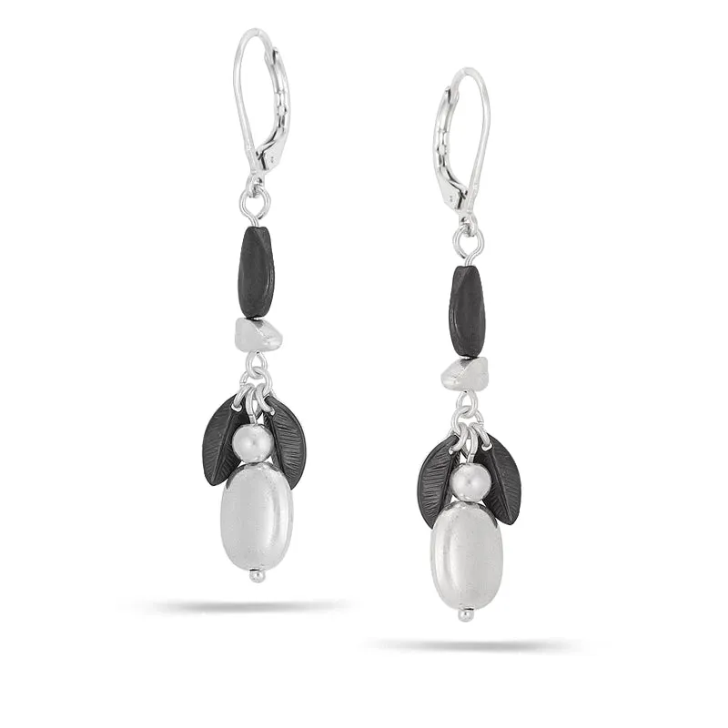HEMATITE AND SILVER DROP  EARRINGS #210HS3501 (4E5)