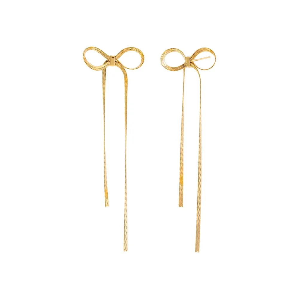 Herringbone Bow Tie Long Drop Stud Earring