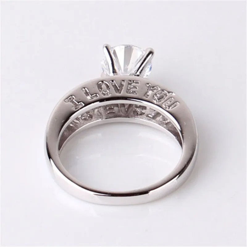 Hot "I LOVE YOU" Ring 18K White Gold Plated Zircon CZ Wedding Ring For Women Fashion Crystal Jewelry Engagement Ring