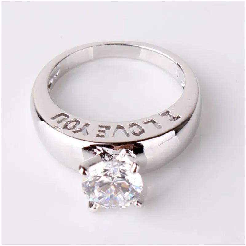 Hot "I LOVE YOU" Ring 18K White Gold Plated Zircon CZ Wedding Ring For Women Fashion Crystal Jewelry Engagement Ring