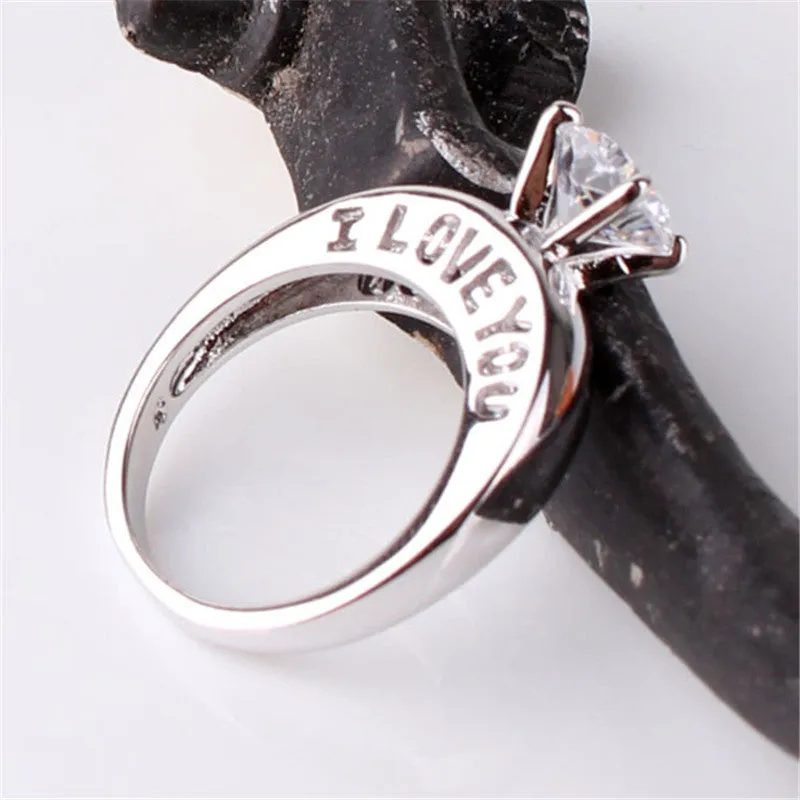 Hot "I LOVE YOU" Ring 18K White Gold Plated Zircon CZ Wedding Ring For Women Fashion Crystal Jewelry Engagement Ring