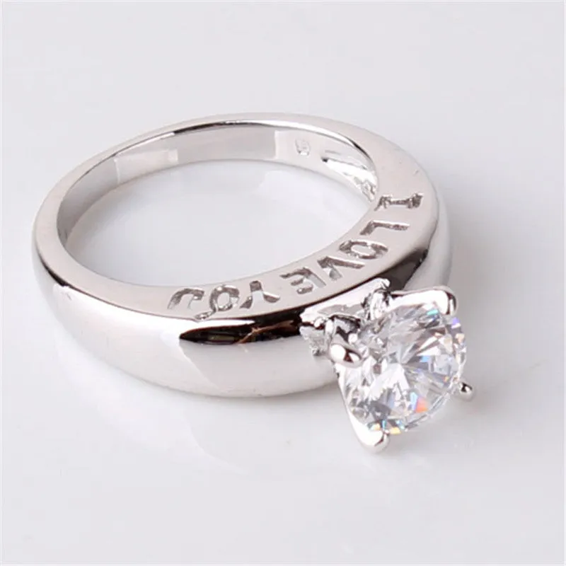 Hot "I LOVE YOU" Ring 18K White Gold Plated Zircon CZ Wedding Ring For Women Fashion Crystal Jewelry Engagement Ring