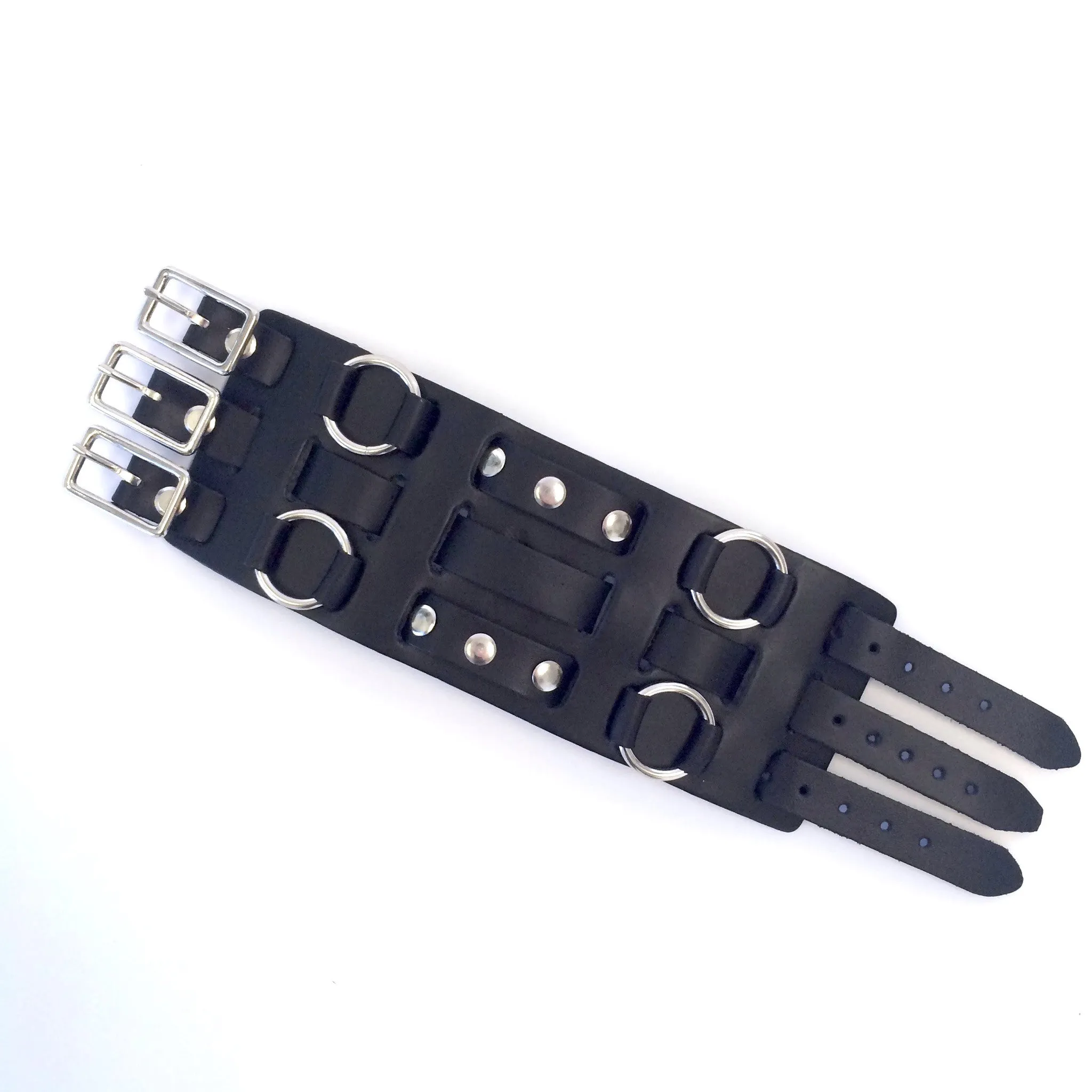 HRB-22B - Studded Wrist Cuff w/ Four Rings- Black