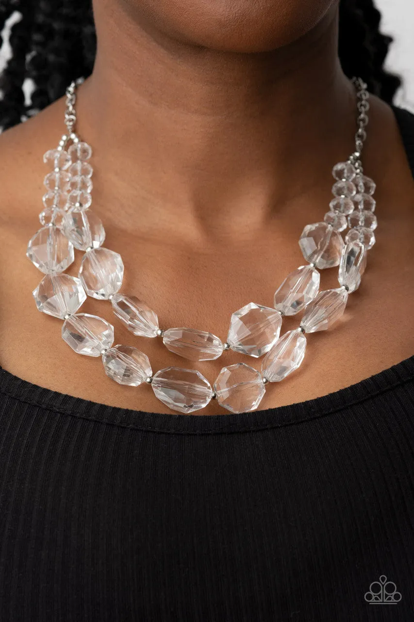 Icy Illumination White Bead Paparazzi Tiered Short Necklace