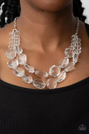 Icy Illumination White Bead Paparazzi Tiered Short Necklace