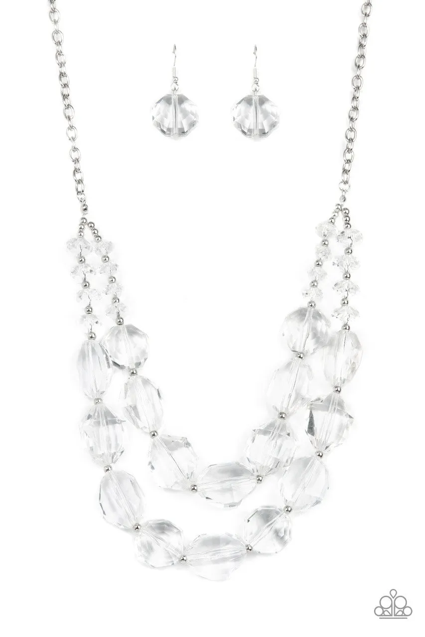 Icy Illumination White Bead Paparazzi Tiered Short Necklace