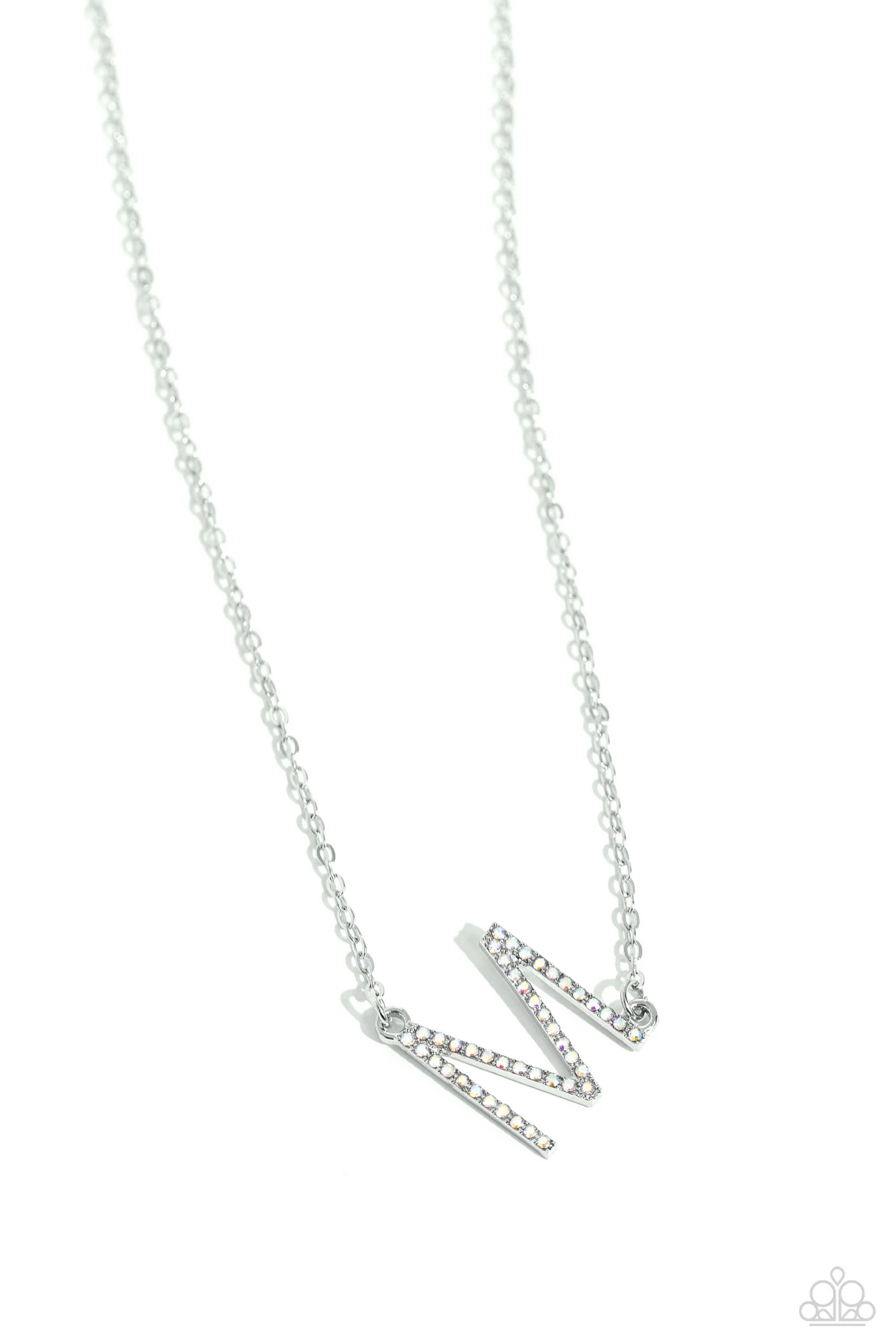 INITIALLY Yours - M - Multi Iridescent Rhinestone Letter Paparazzi Short Necklace