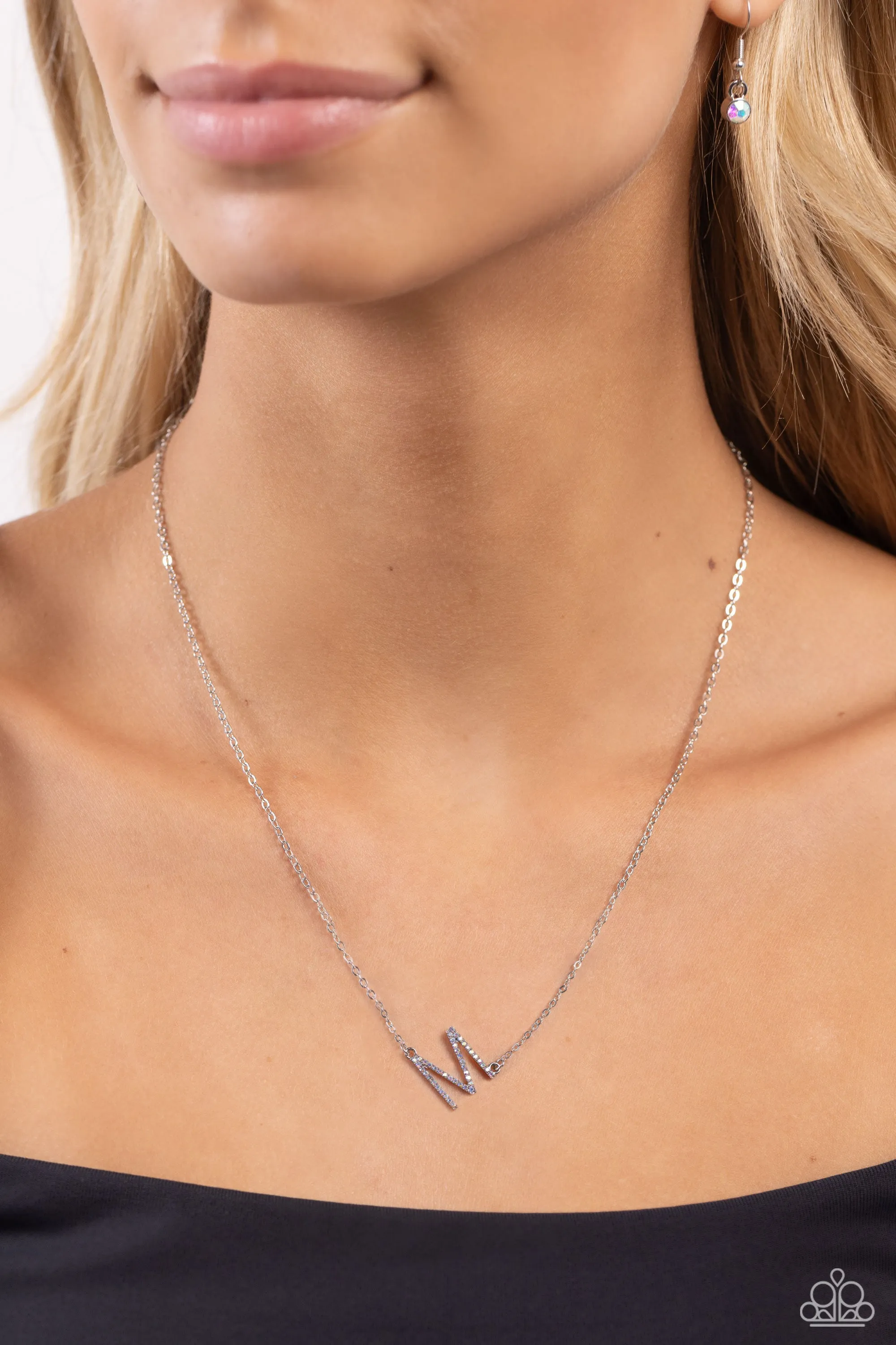 INITIALLY Yours - M - Multi Iridescent Rhinestone Letter Paparazzi Short Necklace