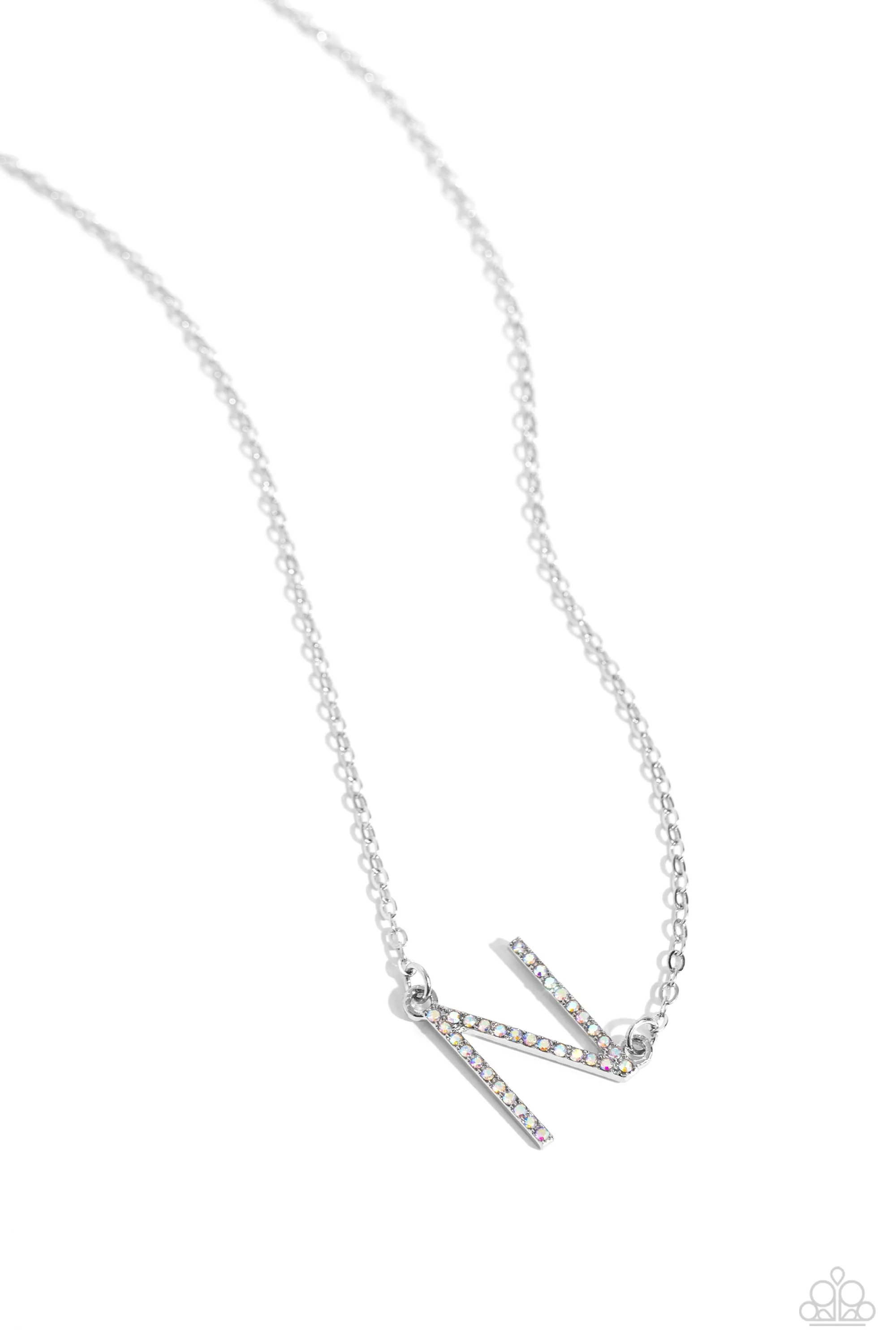 INITIALLY Yours - N - Multi Iridescent Rhinestone Letter Paparazzi Short Necklace