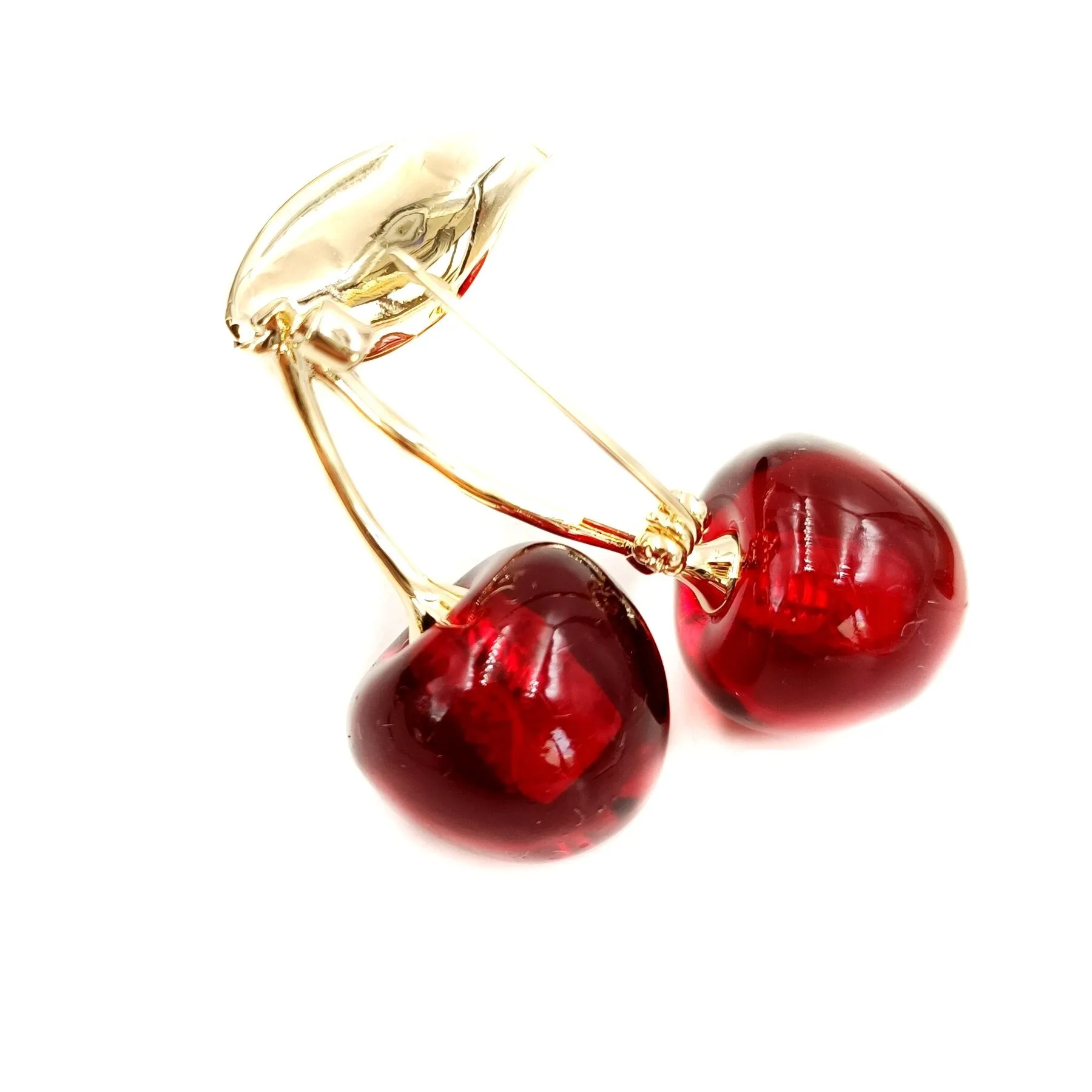 Jewelblings Adorable Enamel Green Leaf Double Red Cherry Brooch Resin Pin Attractive Fruit Jewelry for Women Suit Sweater Coat Shawl Wrap Dress