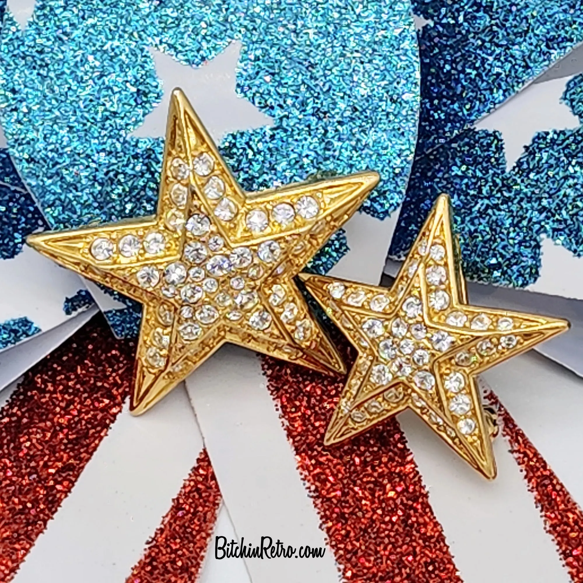 Joan Rivers Vintage Rhinestone Star Brooch Set