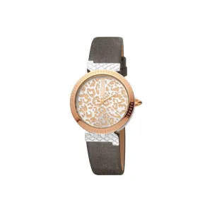 Just CavalliÂ  Ladies Watch With Animal Print Dial & Gray Leather Strap