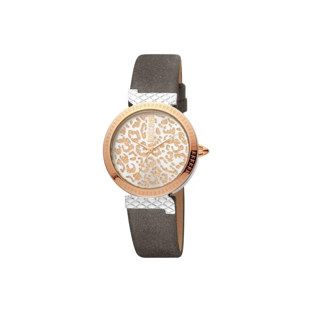 Just CavalliÂ  Ladies Watch With Animal Print Dial & Gray Leather Strap