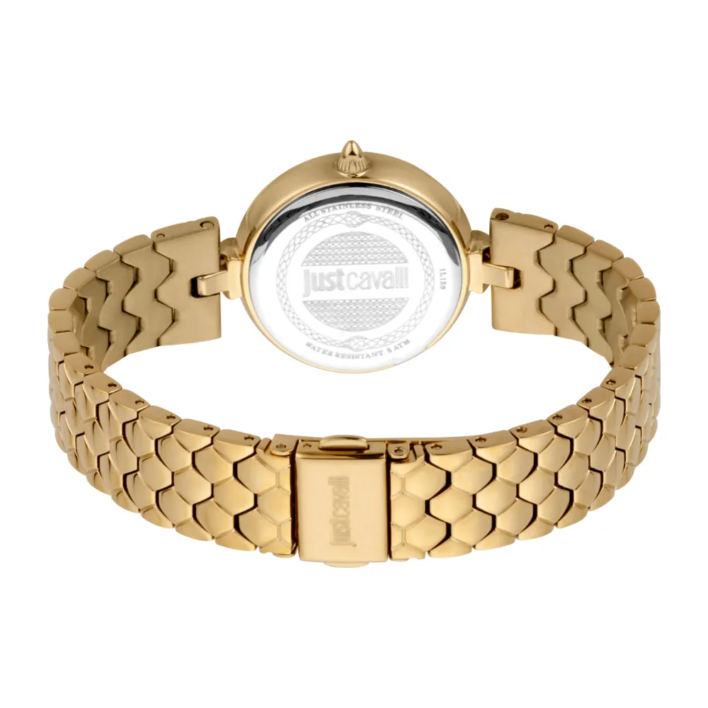 Just Cavalli Women Watch, Gold Color Case, Dark Green Mop Dial, Gold Color Stainless Steel Metal Bracelet