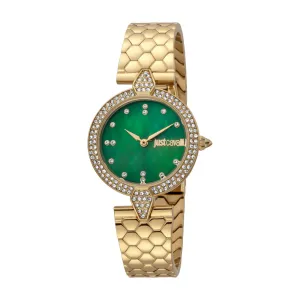 Just Cavalli Women Watch, Gold Color Case, Dark Green Mop Dial, Gold Color Stainless Steel Metal Bracelet