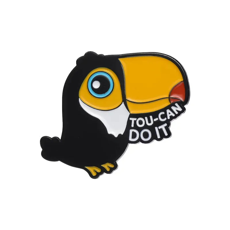 Kawaii Animal & Plant Enamel Pins 🌿🦜 Cute Brooches - Toucan, Pigeon, Succulent & More! 🥚🥒