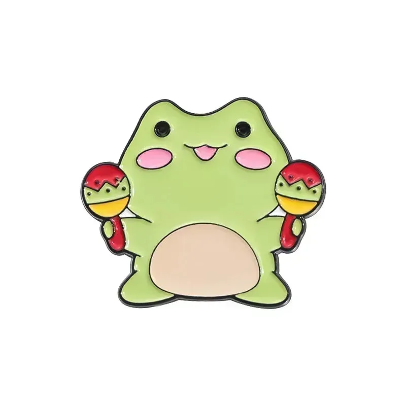 Kawaii Cartoon Frog Band Enamel Pins 🎶🐸 | Fun Drum & Guitar Brooches for Kids & Friends 🎸✨ | Cute Lapel Badges & Jewelry Gift