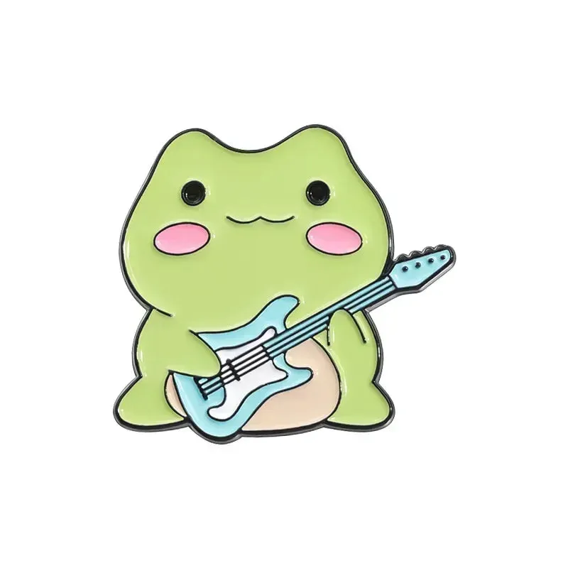 Kawaii Cartoon Frog Band Enamel Pins 🎶🐸 | Fun Drum & Guitar Brooches for Kids & Friends 🎸✨ | Cute Lapel Badges & Jewelry Gift