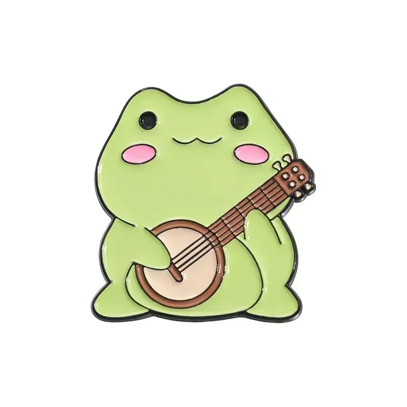 Kawaii Cartoon Frog Band Enamel Pins 🎶🐸 | Fun Drum & Guitar Brooches for Kids & Friends 🎸✨ | Cute Lapel Badges & Jewelry Gift