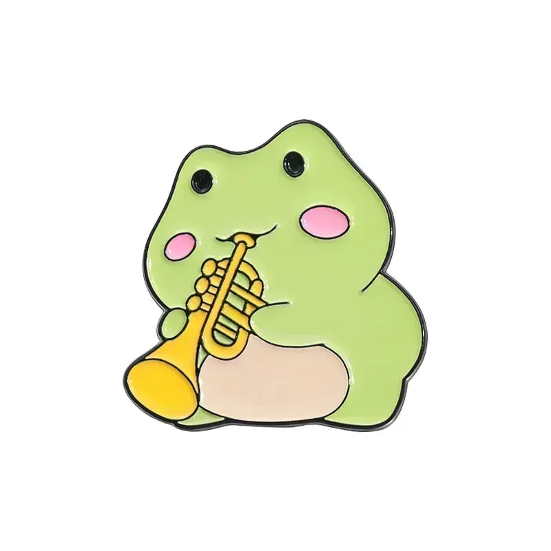 Kawaii Cartoon Frog Band Enamel Pins 🎶🐸 | Fun Drum & Guitar Brooches for Kids & Friends 🎸✨ | Cute Lapel Badges & Jewelry Gift