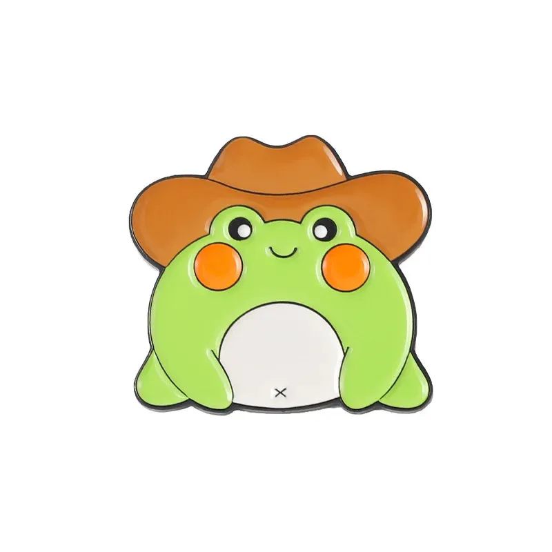 Kawaii Cowboy Hat Frog Enamel Pins 🐸🎩 - Cute Froggy Brooches for Bags & Clothes, Fun Animal Jewelry Gift for Kids & Friends!