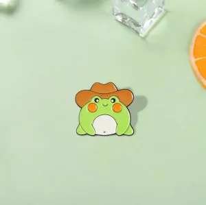 Kawaii Cowboy Hat Frog Enamel Pins 🐸🎩 - Cute Froggy Brooches for Bags & Clothes, Fun Animal Jewelry Gift for Kids & Friends!