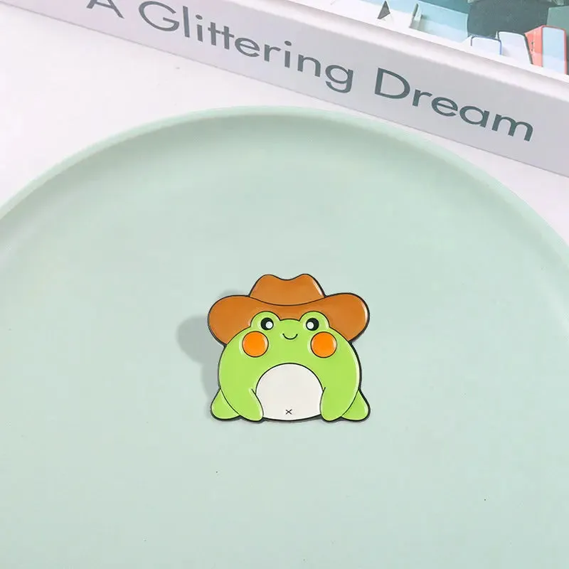 Kawaii Cowboy Hat Frog Enamel Pins 🐸🎩 - Cute Froggy Brooches for Bags & Clothes, Fun Animal Jewelry Gift for Kids & Friends!