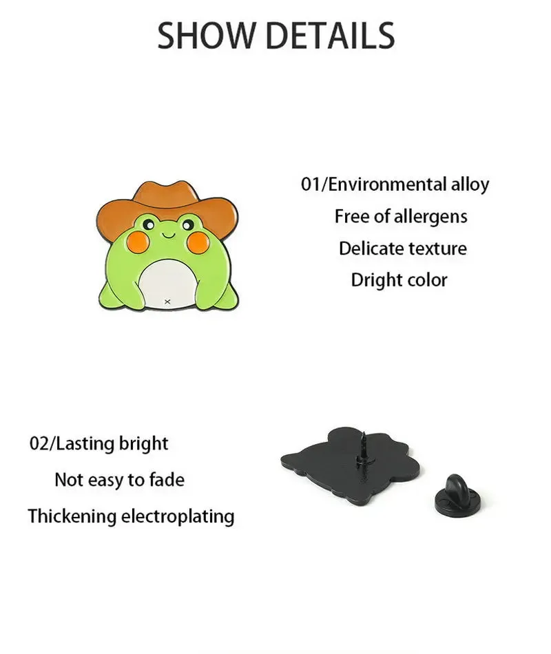 Kawaii Cowboy Hat Frog Enamel Pins 🐸🎩 - Cute Froggy Brooches for Bags & Clothes, Fun Animal Jewelry Gift for Kids & Friends!