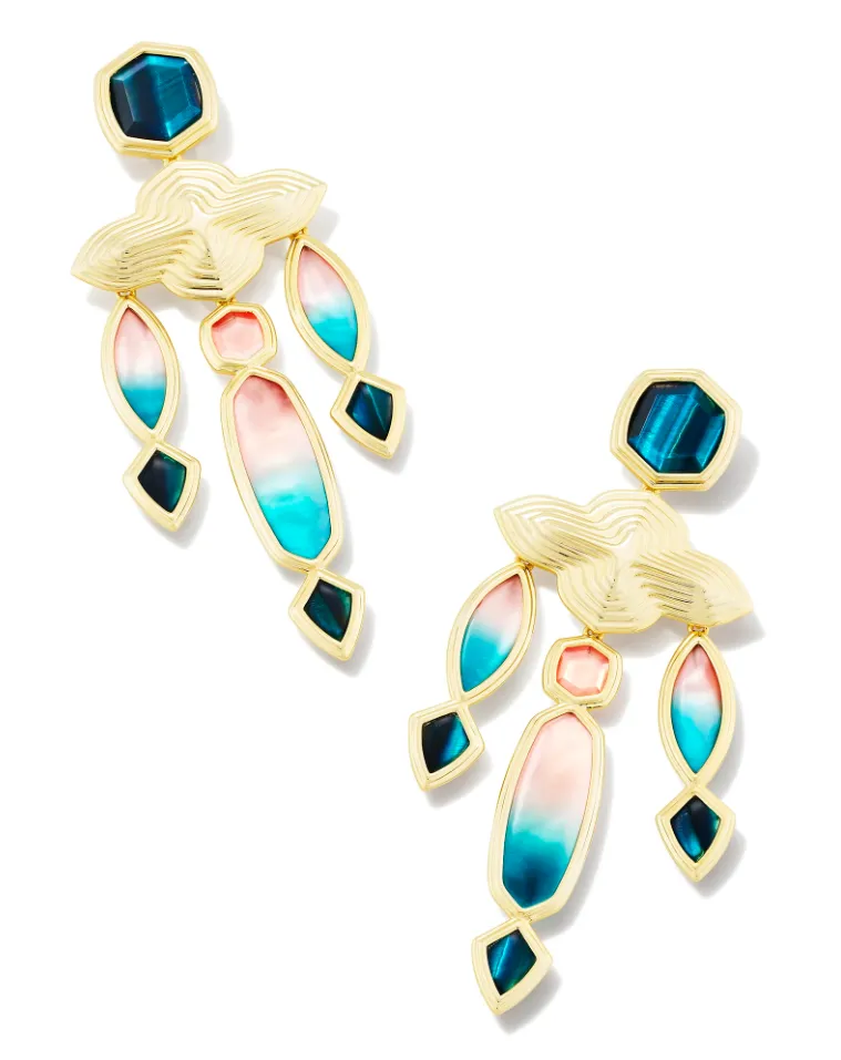 Kendra Scott Monica Statement Earrings - Gold Teal Mix