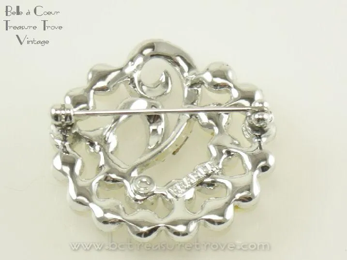 Kramer Vintage Brooch Pin White Moonglow & Rhinestone