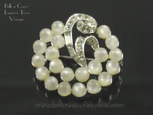 Kramer Vintage Brooch Pin White Moonglow & Rhinestone