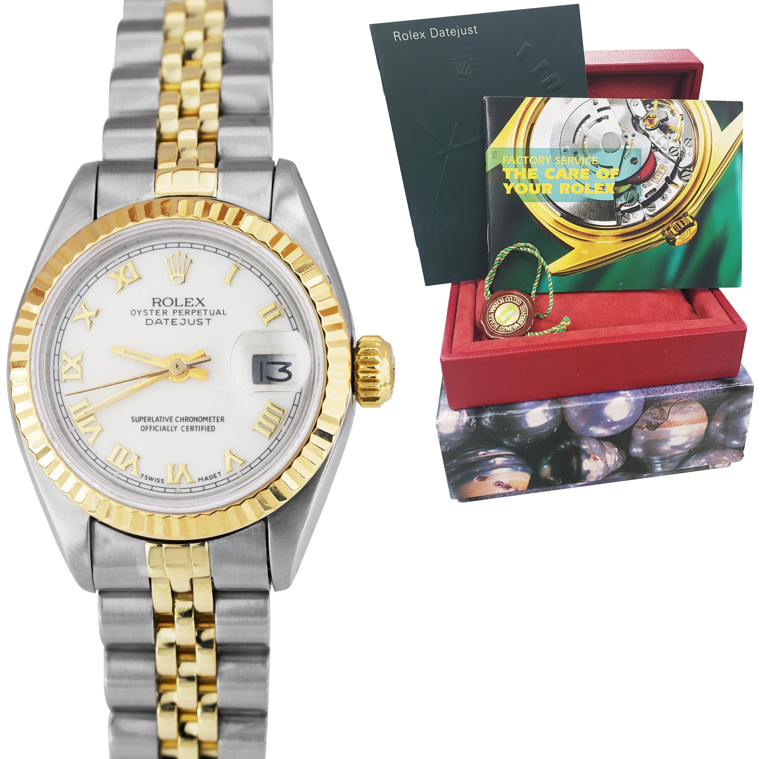 Ladies Rolex DateJust 26mm 69173 White Roman Two-Tone Gold Jubilee Watch 6917