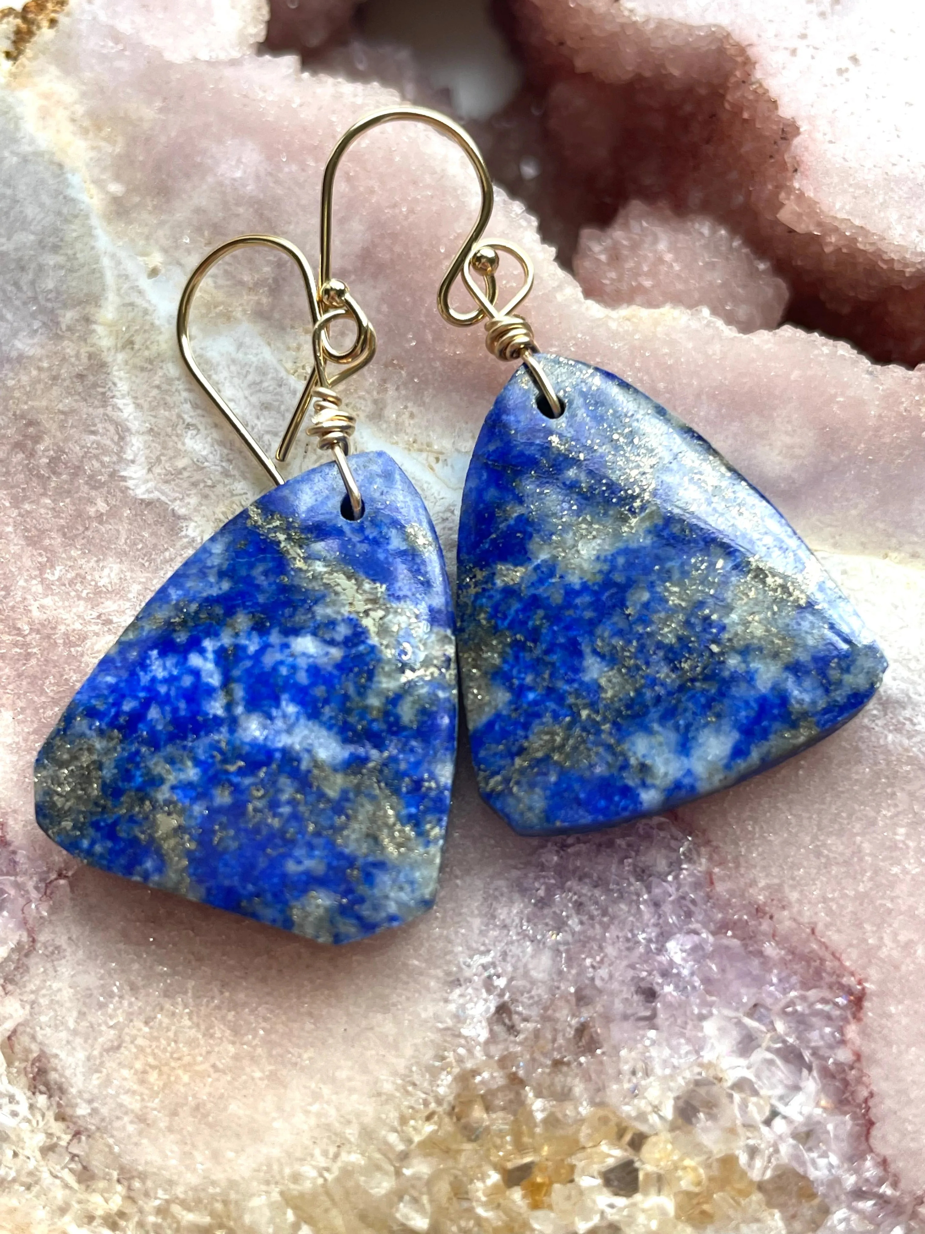 Lapis Lazuli Statement Earrings Gold Fill