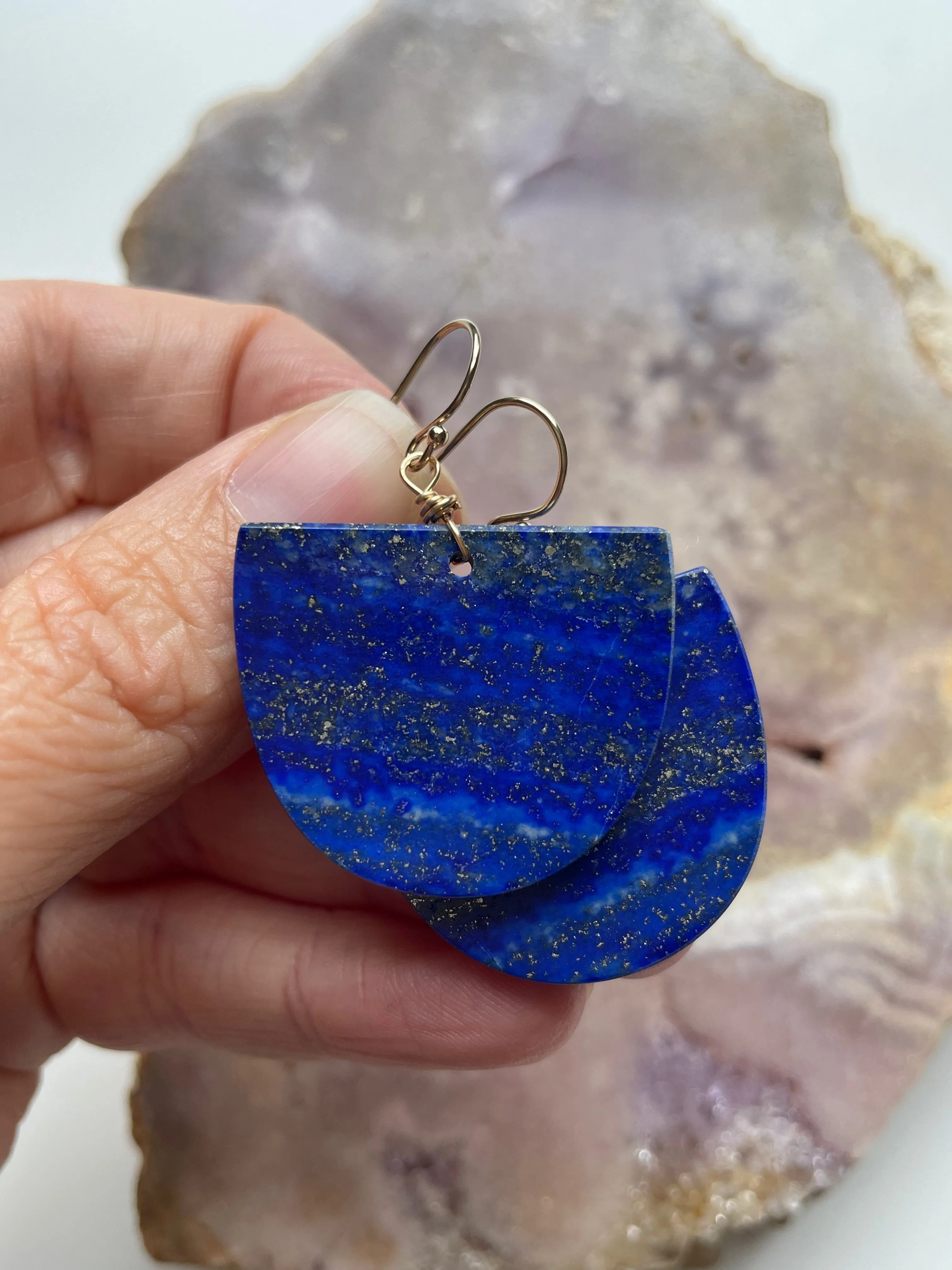 Lapis Lazuli Statement Earrings Gold Fill