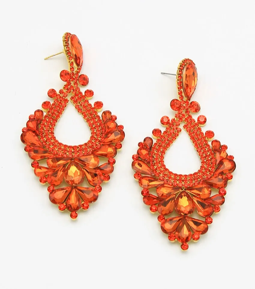 Large Orange Crystal Statement Pageant Earrings  | 476314