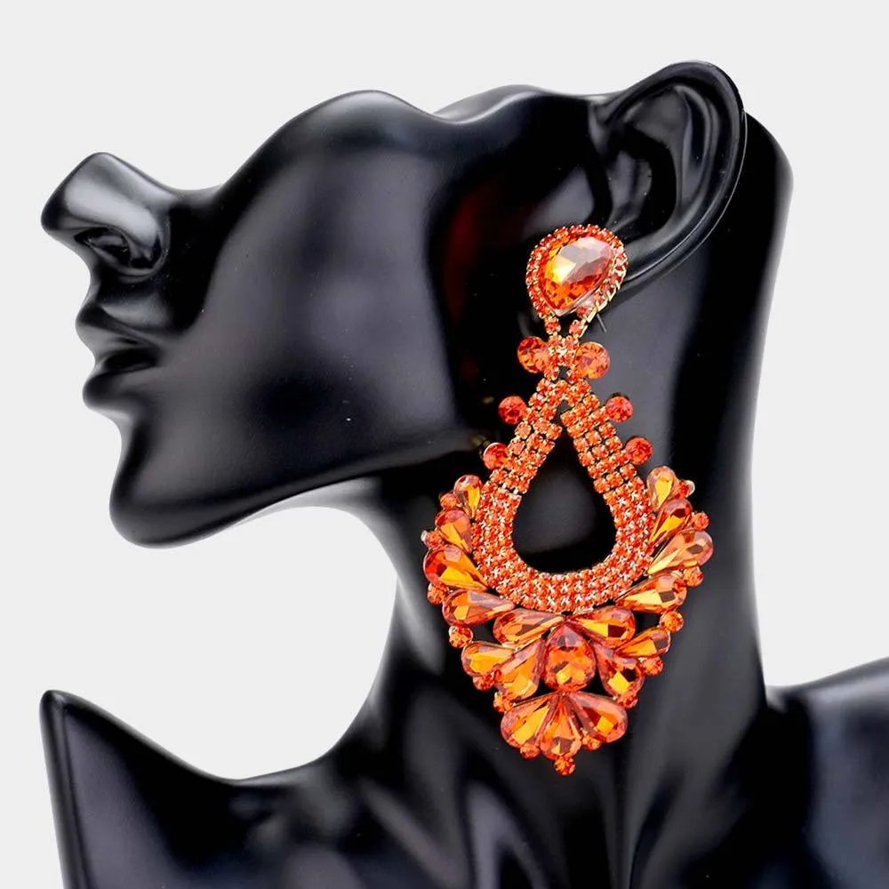 Large Orange Crystal Statement Pageant Earrings  | 476314