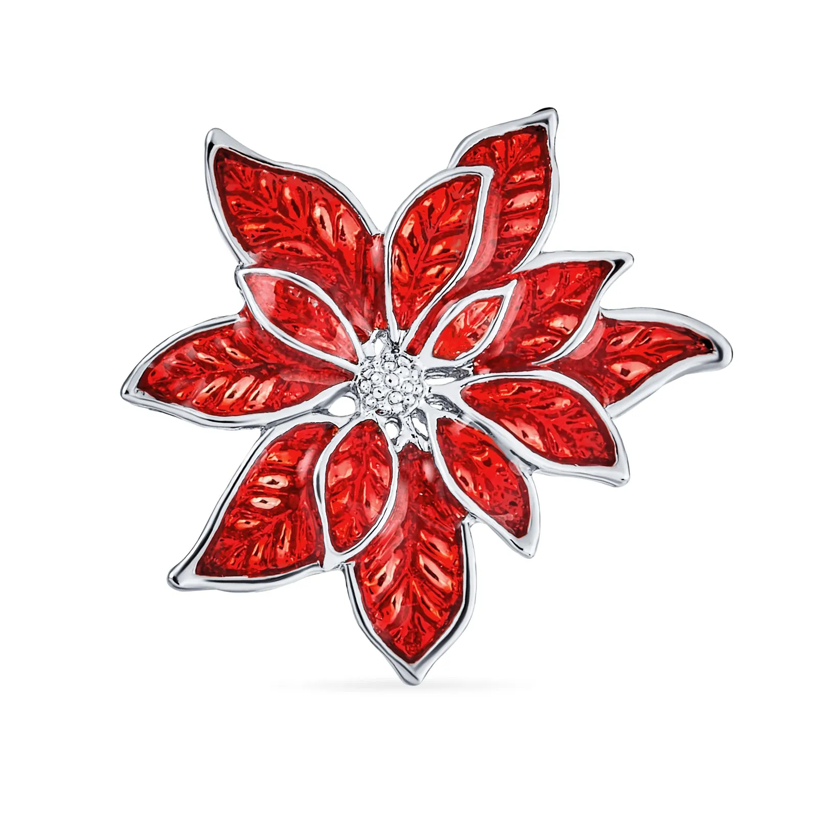 Large Poinsettia Brooch & Clip-On Earrings Christmas Jewelry Set Gold Plated