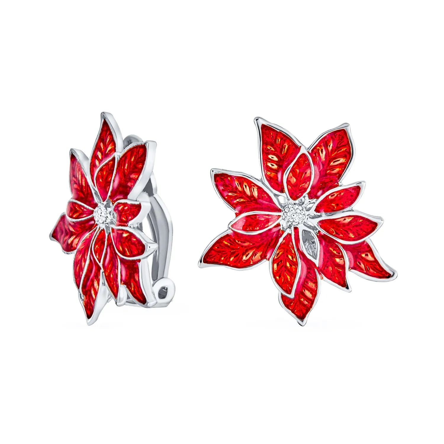 Large Poinsettia Brooch & Clip-On Earrings Christmas Jewelry Set Gold Plated