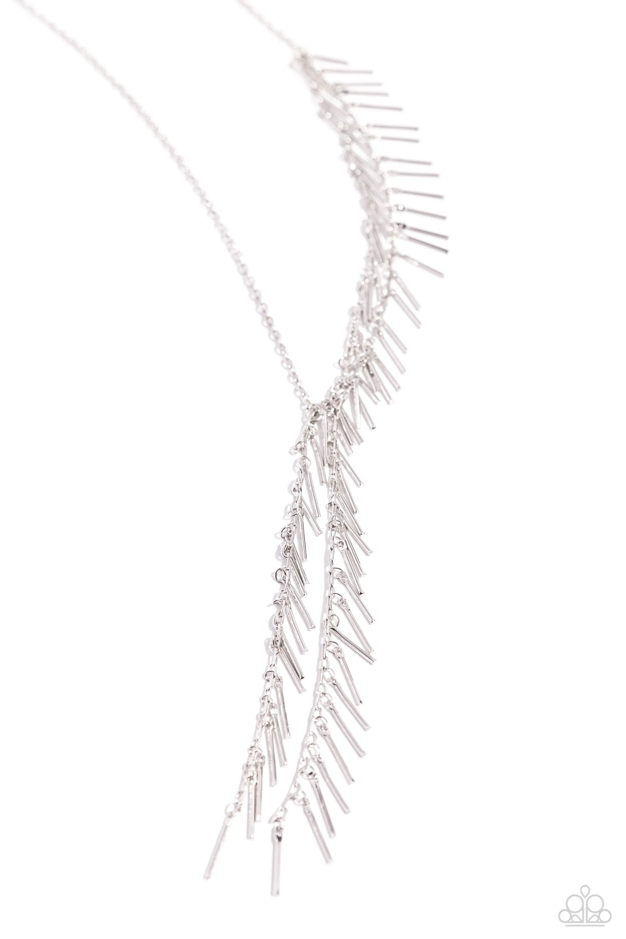 Linear Leap - Silver - Bar Cascade Y-Shaped Paparazzi Short Necklace