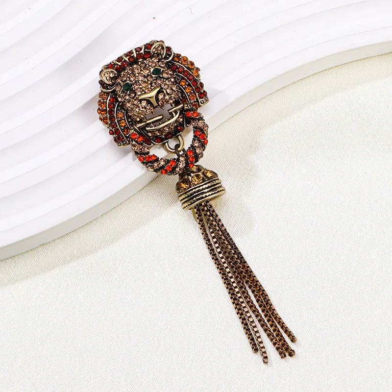 Lion Head Rhinestone Brooch Pin PA5149
