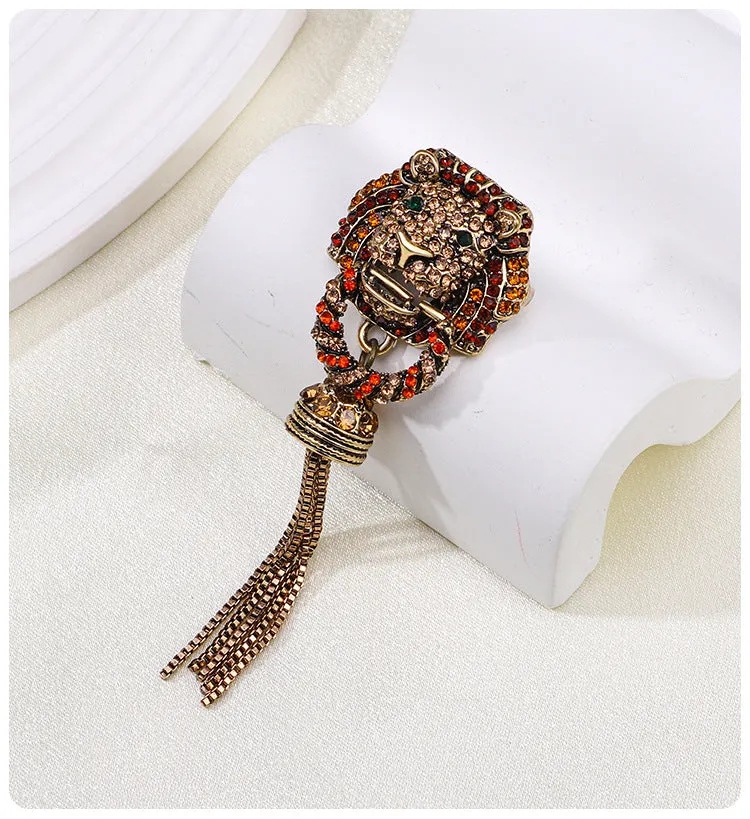 Lion Head Rhinestone Brooch Pin PA5149