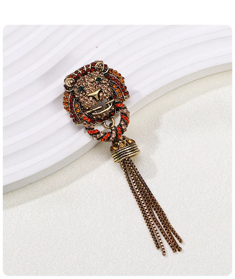 Lion Head Rhinestone Brooch Pin PA5149