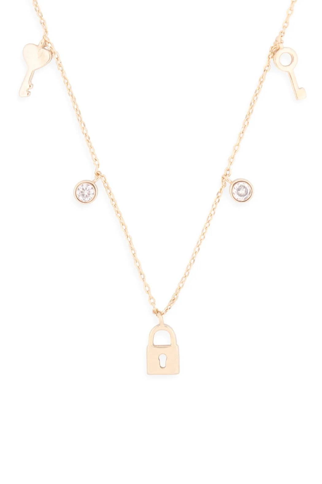 Lnb413 -  Key Lock Zirconia Dainty Chain Necklace