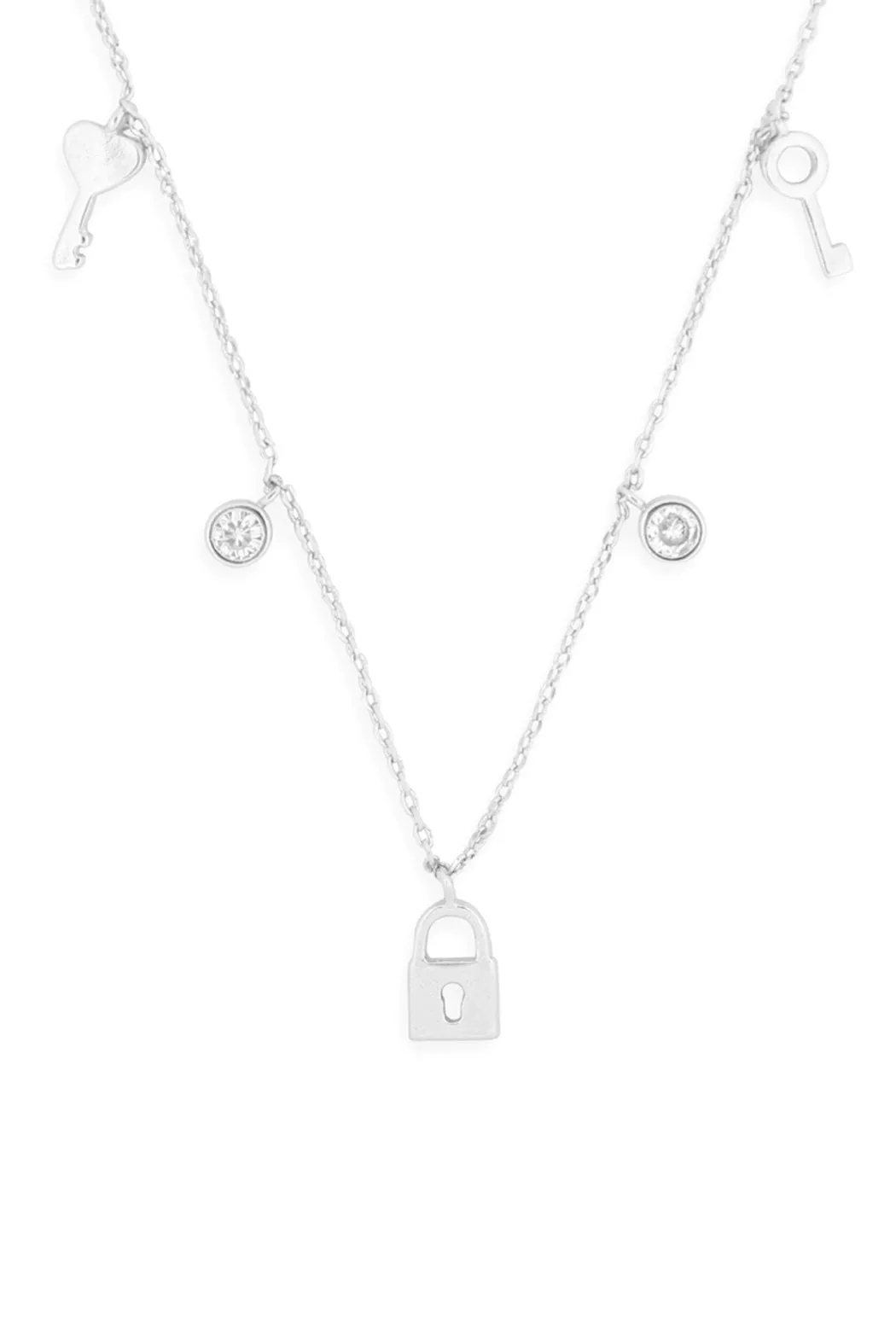 Lnb413 -  Key Lock Zirconia Dainty Chain Necklace