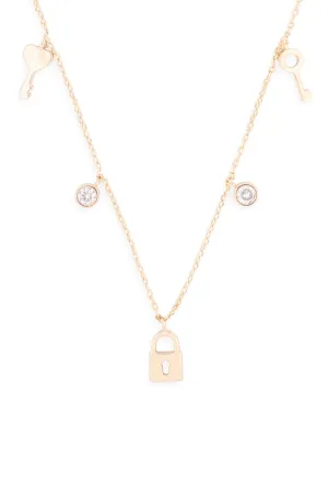 Lnb413 -  Key Lock Zirconia Dainty Chain Necklace