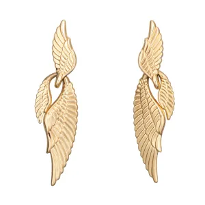 Long Angel Wing Earrings Vintage 14k Yellow Gold 2.25" Drops Estate Jewelry